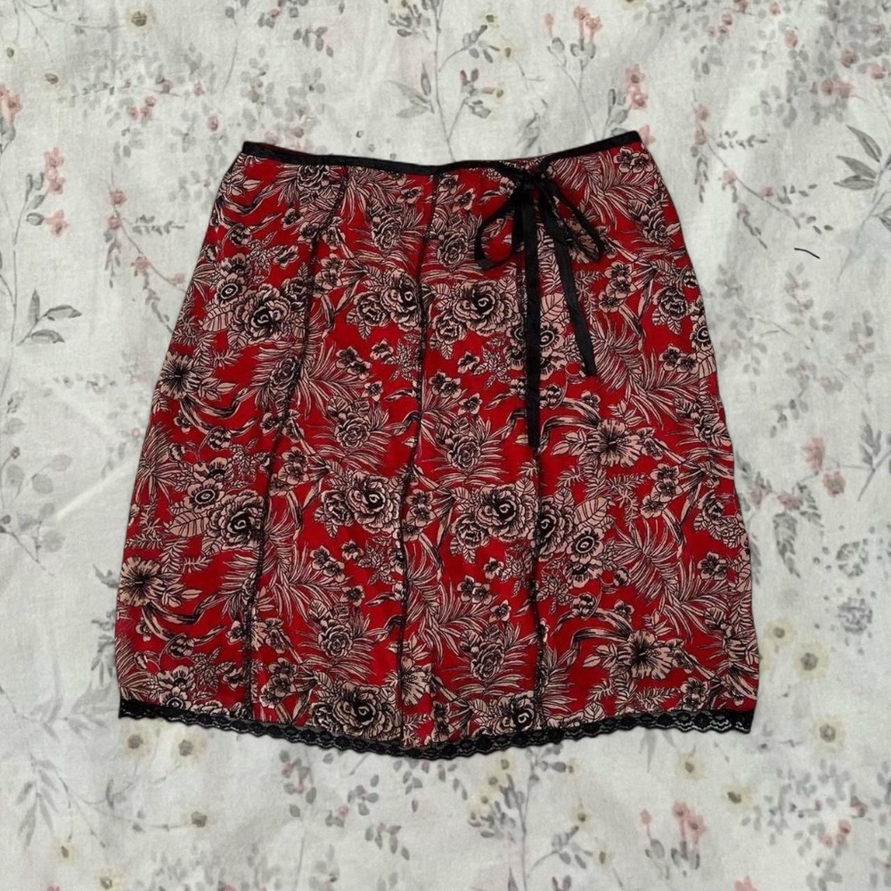 Mesh Y2k Vintage Euro Slip Skirt Roses with Black Lace Bow Tie Lined